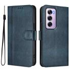 For OPPO Reno12 Pro 5G Global Line Splicing Buckle Retro Leather Phone Case(Dark Blue) - 2