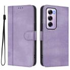 For OPPO Reno12 Pro 5G Global Line Splicing Buckle Retro Leather Phone Case(Purple) - 2