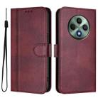 For OPPO Reno12 F 5G / 4G / F27 5G India Line Splicing Buckle Retro Leather Phone Case(Wine Red) - 2
