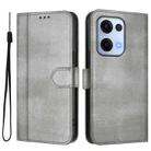 For OPPO Reno13 5G Global Line Splicing Buckle Retro Leather Phone Case(Grey) - 2