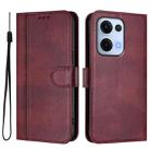 For OPPO Reno13 5G Global Line Splicing Buckle Retro Leather Phone Case(Wine Red) - 2