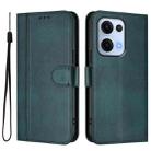 For OPPO Reno13 5G Global Line Splicing Buckle Retro Leather Phone Case(Dark Green) - 2