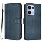 For OPPO Reno13 5G Global Line Splicing Buckle Retro Leather Phone Case(Dark Blue) - 2