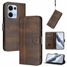 For OPPO Reno13 5G Global Line Splicing Buckle Retro Leather Phone Case(Brown) - 1