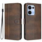 For OPPO Reno13 5G Global Line Splicing Buckle Retro Leather Phone Case(Brown) - 2