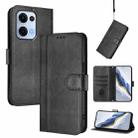 For OPPO Reno13 Pro 5G Global Line Splicing Buckle Retro Leather Phone Case(Black) - 1