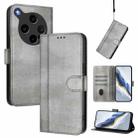 For OPPO Find X8 Ultra 5G Line Splicing Buckle Retro Leather Phone Case(Grey) - 1