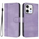 For OPPO Reno14 Global Line Splicing Buckle Retro Leather Phone Case(Purple) - 2
