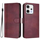 For OPPO Reno14 Pro Global Line Splicing Buckle Retro Leather Phone Case(Wine Red) - 2