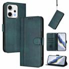 For OPPO Reno14 Pro Global Line Splicing Buckle Retro Leather Phone Case(Dark Green) - 1
