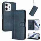 For OPPO Reno14 Pro Global Line Splicing Buckle Retro Leather Phone Case(Dark Blue) - 1