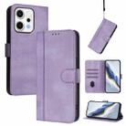 For OPPO Reno14 Pro Global Line Splicing Buckle Retro Leather Phone Case(Purple) - 1