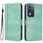 For OPPO A5 5G Global Line Splicing Buckle Retro Leather Phone Case(Mint) - 2