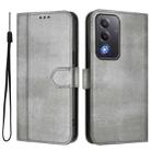 For OPPO A5 5G Global Line Splicing Buckle Retro Leather Phone Case(Grey) - 2