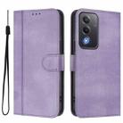 For OPPO A5 5G Global Line Splicing Buckle Retro Leather Phone Case(Purple) - 2