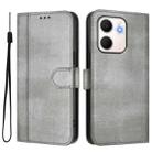 For OPPO A5x 5G / 4G Global Line Splicing Buckle Retro Leather Phone Case(Grey) - 2