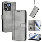 For OPPO Reno14 F 5G Line Splicing Buckle Retro Leather Phone Case(Grey) - 1