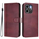 For OPPO Reno14 F 5G Line Splicing Buckle Retro Leather Phone Case(Wine Red) - 2