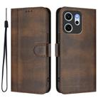 For OPPO Reno14 F 5G Line Splicing Buckle Retro Leather Phone Case(Brown) - 2