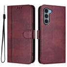 For Motorola Edge S30 / Moto G200 5G Line Splicing Buckle Retro Leather Phone Case(Wine Red) - 2