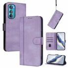 For Motorola Edge 30 Line Splicing Buckle Retro Leather Phone Case(Purple) - 1
