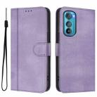 For Motorola Edge 30 Line Splicing Buckle Retro Leather Phone Case(Purple) - 2