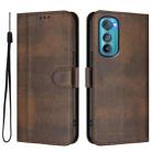 For Motorola Edge 30 Line Splicing Buckle Retro Leather Phone Case(Brown) - 2