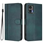 For Motorola Edge 30 Neo Line Splicing Buckle Retro Leather Phone Case(Dark Green) - 2