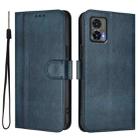 For Motorola Edge 30 Neo Line Splicing Buckle Retro Leather Phone Case(Dark Blue) - 2