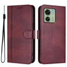 For Motorola Edge 40 5G Global Line Splicing Buckle Retro Leather Phone Case(Wine Red) - 2