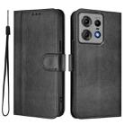 For Motorola Edge 50 Pro 5G Line Splicing Buckle Retro Leather Phone Case(Black) - 2