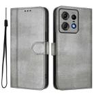 For Motorola Edge 50 Pro 5G Line Splicing Buckle Retro Leather Phone Case(Grey) - 2