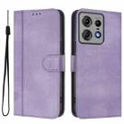 For Motorola Edge 50 Pro 5G Line Splicing Buckle Retro Leather Phone Case(Purple) - 2