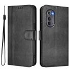 For Motorola Edge 2022 Line Splicing Buckle Retro Leather Phone Case(Black) - 2
