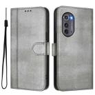 For Motorola Edge 2022 Line Splicing Buckle Retro Leather Phone Case(Grey) - 2