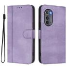 For Motorola Edge 2022 Line Splicing Buckle Retro Leather Phone Case(Purple) - 2