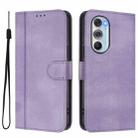 For Motorola Edge X30 5G / Edge 30 Pro Line Splicing Buckle Retro Leather Phone Case(Purple) - 2