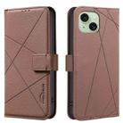 For iPhone 14 Plus / 15 Plus Geometric Pattern RFID Leather Phone Case(Brown) - 1
