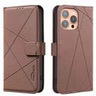 For iPhone 15 Pro Max Geometric Pattern RFID Leather Phone Case(Brown) - 1