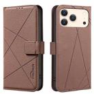 For iPhone 17 Pro Max Geometric Pattern RFID Leather Phone Case(Brown) - 1