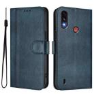 For Motorola Moto E7 Power 2021 Line Splicing Buckle Retro Leather Phone Case(Dark Blue) - 2