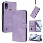 For Motorola Moto E7 Power 2021 Line Splicing Buckle Retro Leather Phone Case(Purple) - 1