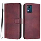 For Motorola Moto E13 2023 4G Line Splicing Buckle Retro Leather Phone Case(Wine Red) - 2
