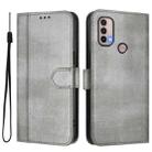 For Motorola Moto E40 / E30 / E20 Line Splicing Buckle Retro Leather Phone Case(Grey) - 2