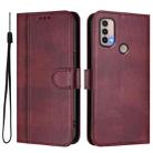 For Motorola Moto E40 / E30 / E20 Line Splicing Buckle Retro Leather Phone Case(Wine Red) - 2