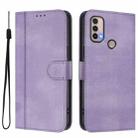 For Motorola Moto E40 / E30 / E20 Line Splicing Buckle Retro Leather Phone Case(Purple) - 2