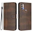 For Motorola Moto E40 / E30 / E20 Line Splicing Buckle Retro Leather Phone Case(Brown) - 2