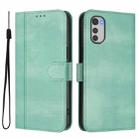 For Motorola Moto E32 4G Global Line Splicing Buckle Retro Leather Phone Case(Mint) - 2