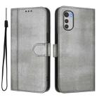 For Motorola Moto E32 4G Global Line Splicing Buckle Retro Leather Phone Case(Grey) - 2