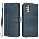For Motorola Moto E32 4G Global Line Splicing Buckle Retro Leather Phone Case(Dark Blue) - 2